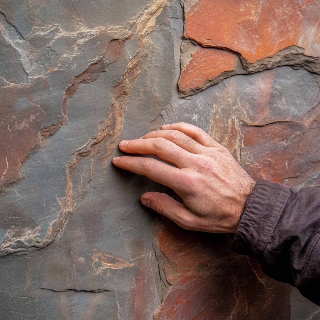 Man's hand tracing over a natural stone surface